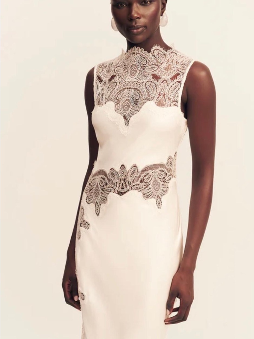 Shona Joy Ivory Maxi Dress with Beige Lace Appliqué - Picture 3 of 5